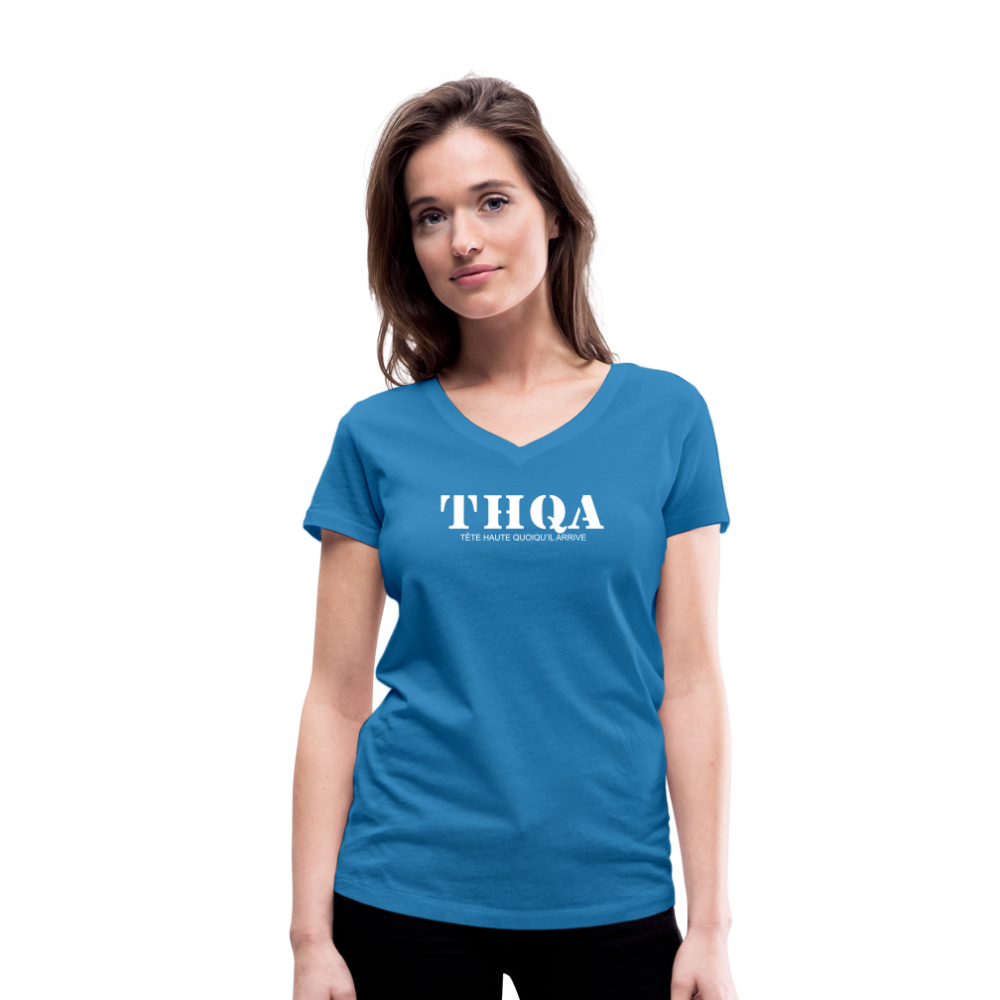 THQA T-shirt bio col V pour  Femme de Tête - bleu paon