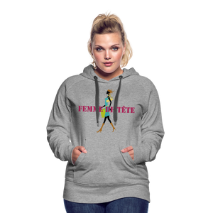 Sweat-shirt à capuche Premium pour Femmes de Tête - gris chiné