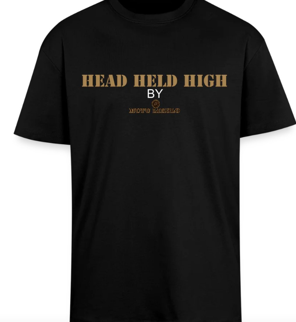 T-shirt oversize noir Mutu Likolo Édition Résilience – Head Held High – coton bio premium et coupe moderne